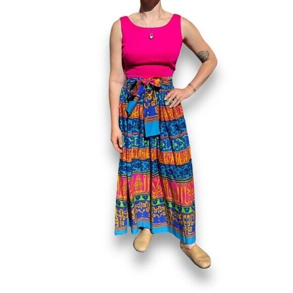 Vintage 1960s Hawaiian Stan Hicks Psychedelic Floral Bohemian Maxi Dress Sz S - Picture 3 of 8